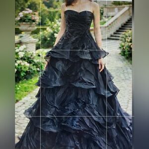 Elegant Strapless Zapaka Blue Black Layered Chiffon Formal Maxi Dress Size 8